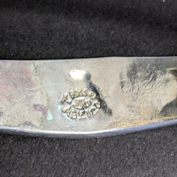 Vintage Sterling Taxco Inlay Heart Flower Bracelet - Picture 4 of 10